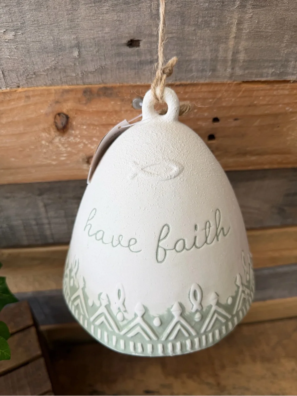 Gift Craft Pale Green & White Ceramic 'Have Faith' Bell Wind Chime